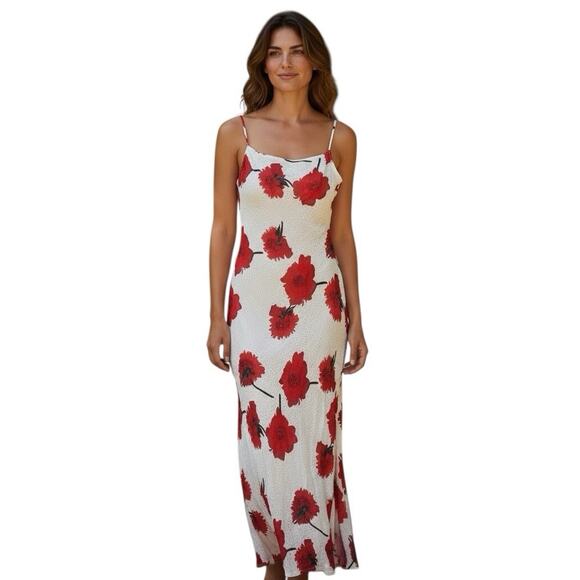 Vintage Cache Silk Beaded Maxi Dress poppy Flower Sz 6 Fairy Boho Y2K Prom 90s - Picture 1 of 13